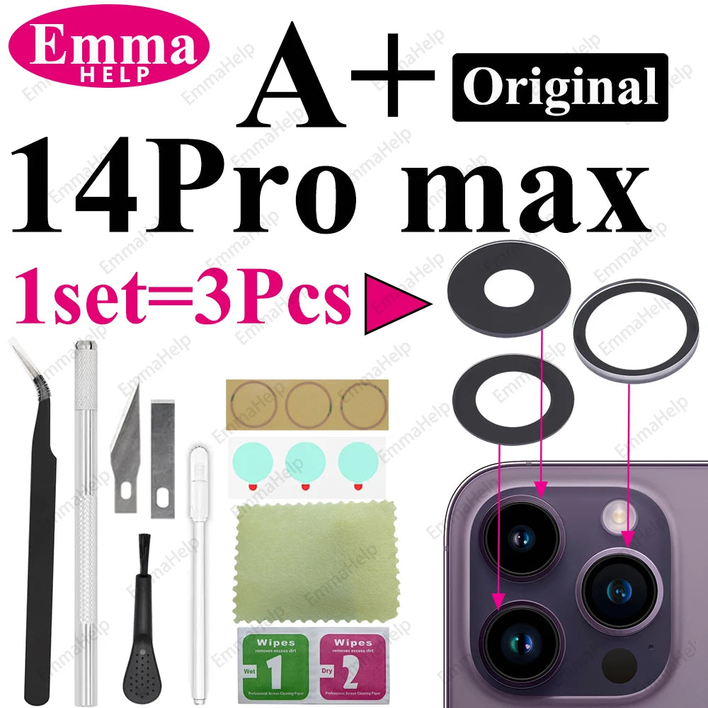 1Set Original Sapphire Rear Camera Glass Replacement for iPhone 16 15 14 Pro Max 12 13 Mini 15 Plus Camera Lens Repair Tool Kits