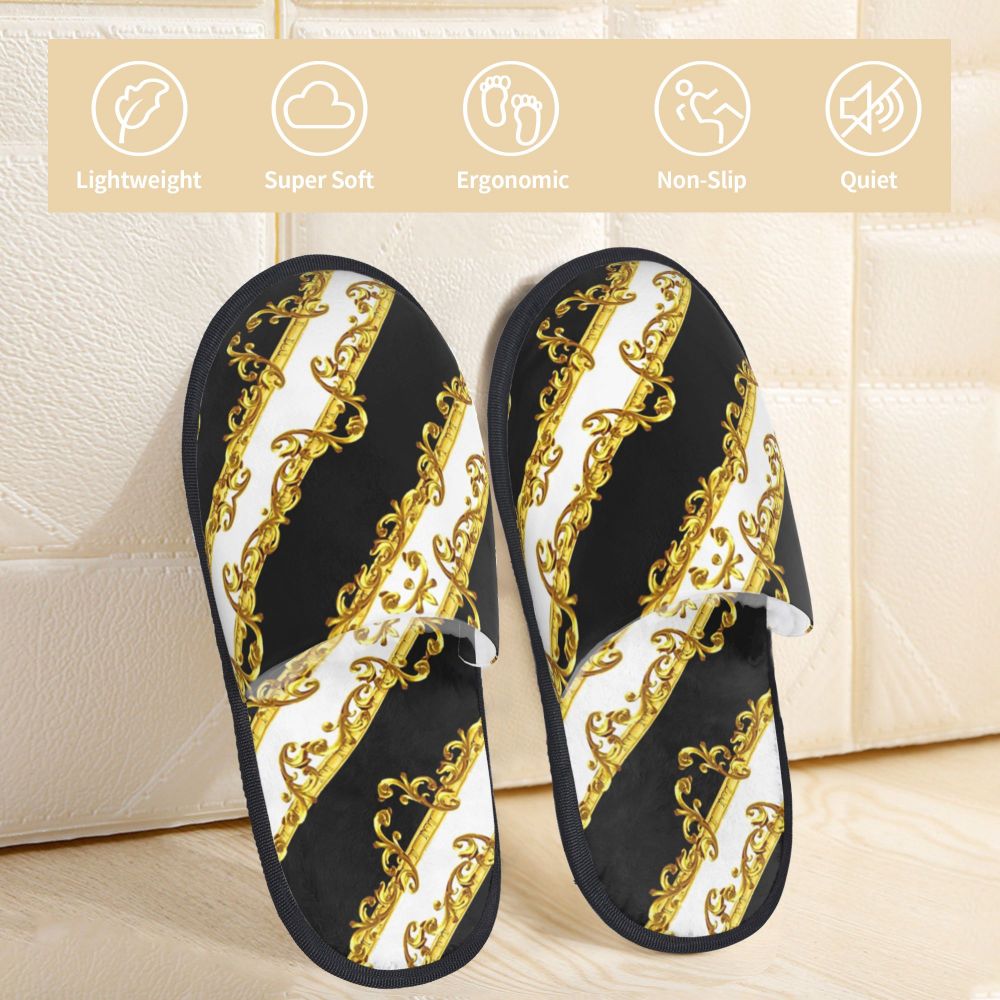 Custom Vintage Baroque Prints Greek Ornament Golden Meander Meandros Soft Scuff Memory Foam Slippers Women Hotel House Shoes