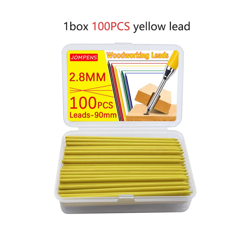 50Pcs/100Pcs Large Capacity 2B Woodworking Lead Core Black Yellow Red 2.8mm Automatic Pencil Lead Deep Hole Marked Lead Core