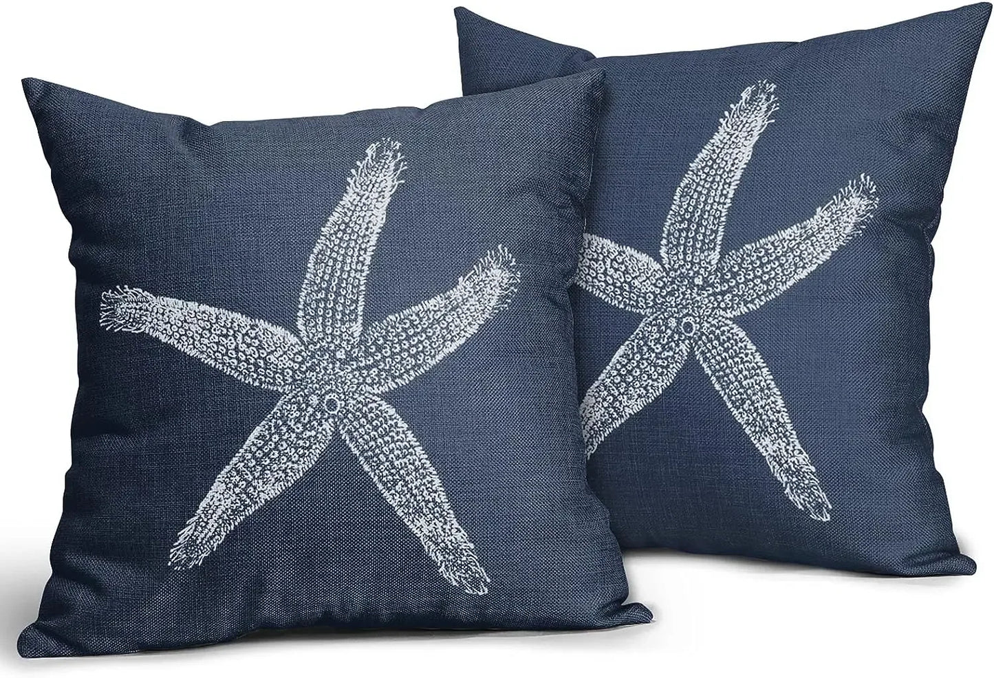 2 Pcs Navy Blue Starfish Pillow Covers 18X18 Inch Coastal Beachy Nautical Beach Decorative Pillowcases Linen Square Cushion Case
