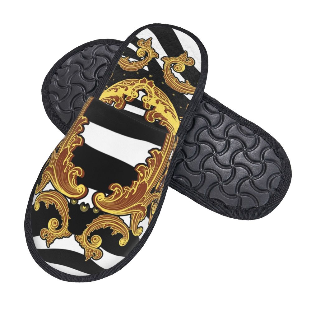 Custom Vintage Baroque Prints Greek Ornament Golden Meander Meandros Soft Scuff Memory Foam Slippers Women Hotel House Shoes
