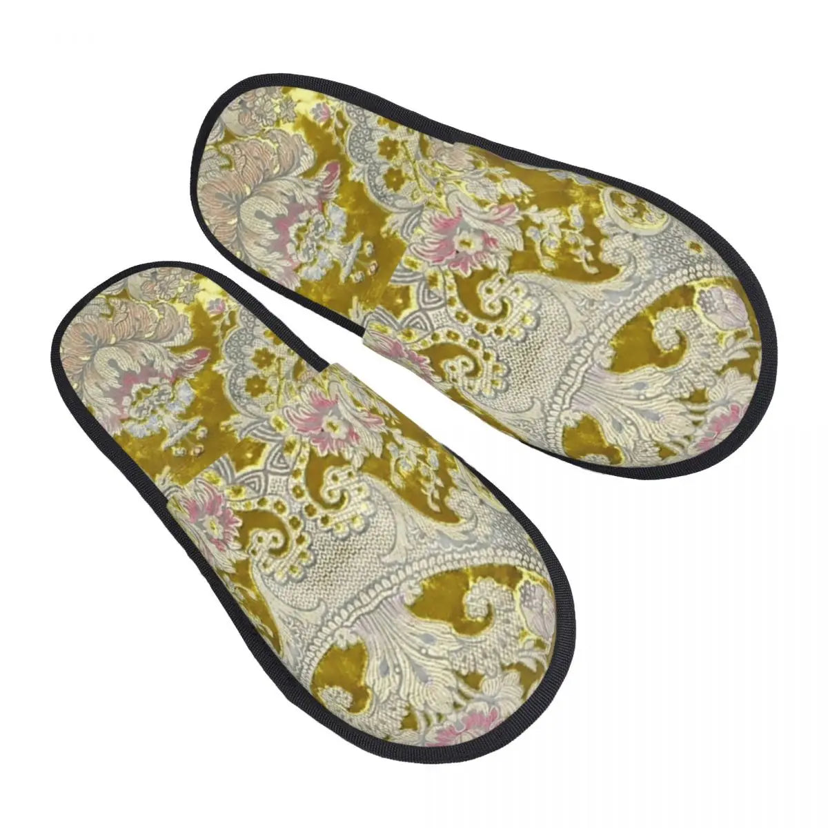 Custom Vintage Baroque Prints Greek Ornament Golden Meander Meandros Soft Scuff Memory Foam Slippers Women Hotel House Shoes