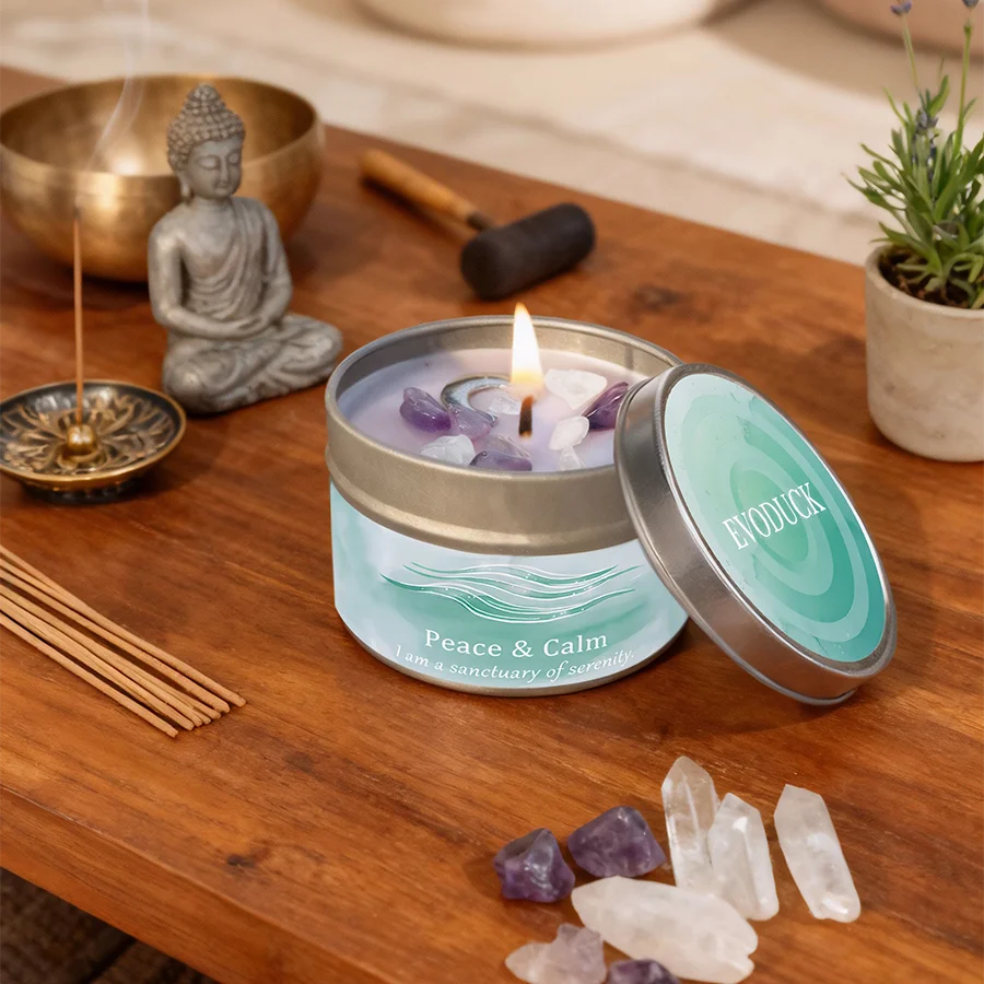 Scented Candles-3oz,Lavender&Chamomile Aroma with Healing Crystals, Great for Holiday Gifting Christmas/Halloween & Home Decor