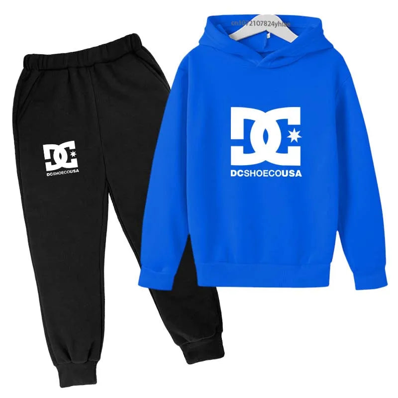 Kids Spring Autumn Casual Simple Print 2pcs Hoodie+Pants Tracksuits Trend Outfits Clothes Sets For 2-13 Years Boys And Girls