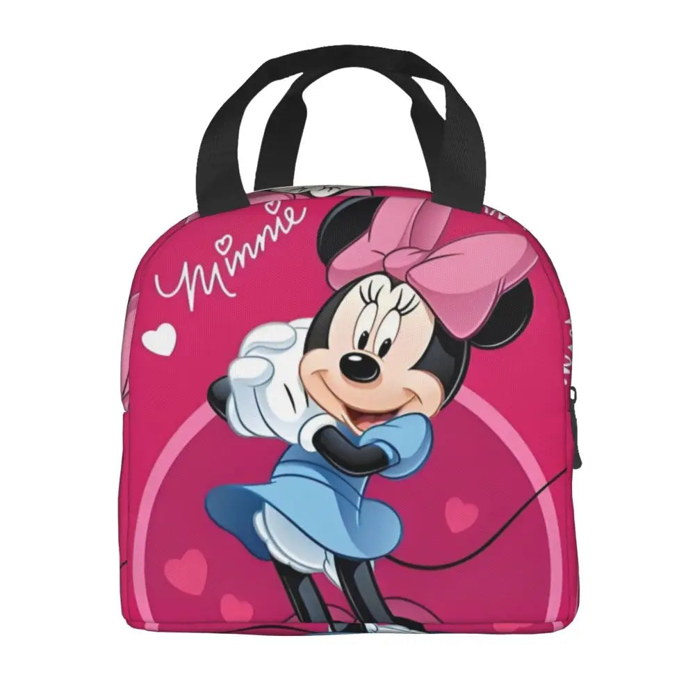 Custom Mickey Pink Minnie Mouse Lunch Bag Women Creative Design Cooler Warm Insulated Lunch Box for Kids School