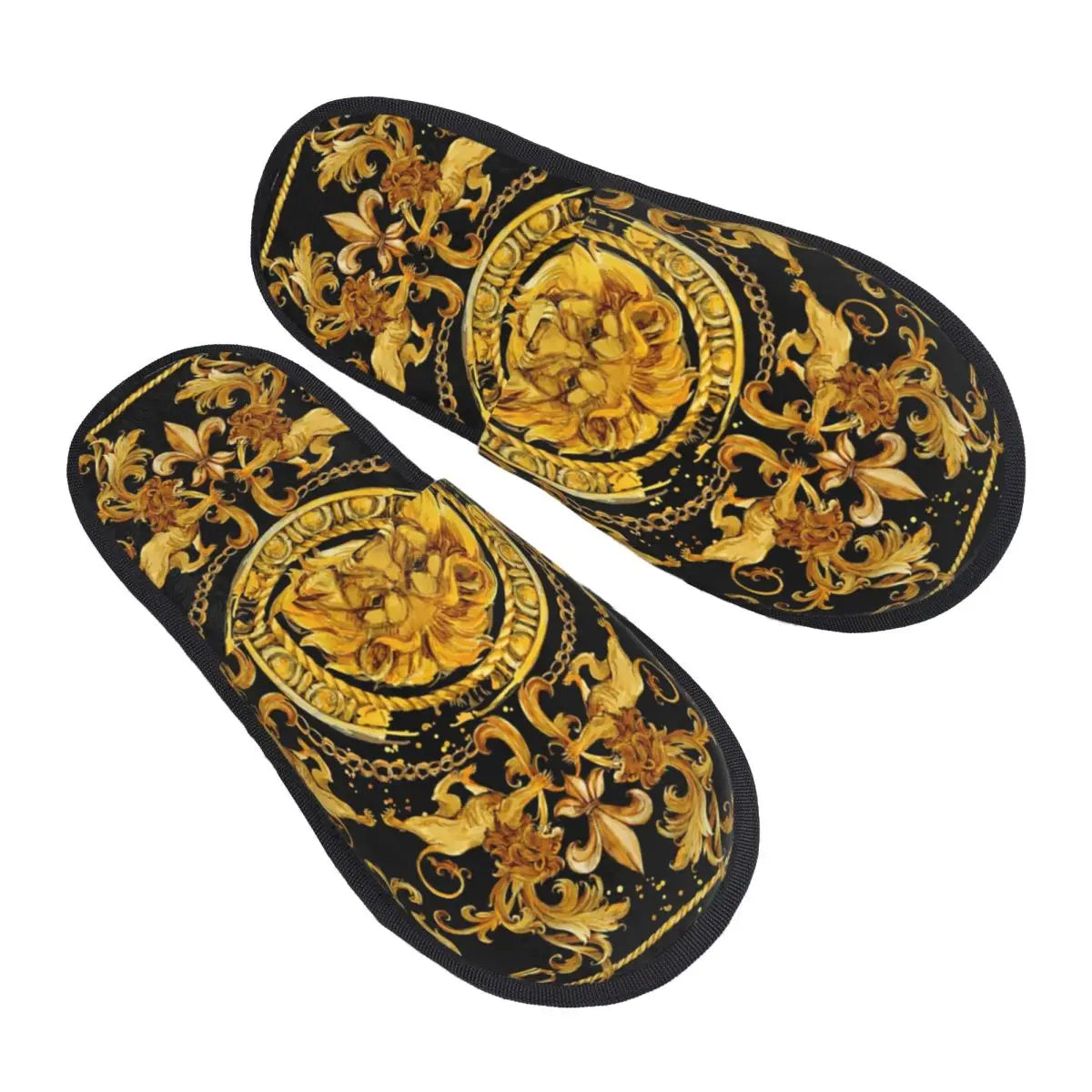 Custom Vintage Baroque Prints Greek Ornament Golden Meander Meandros Soft Scuff Memory Foam Slippers Women Hotel House Shoes