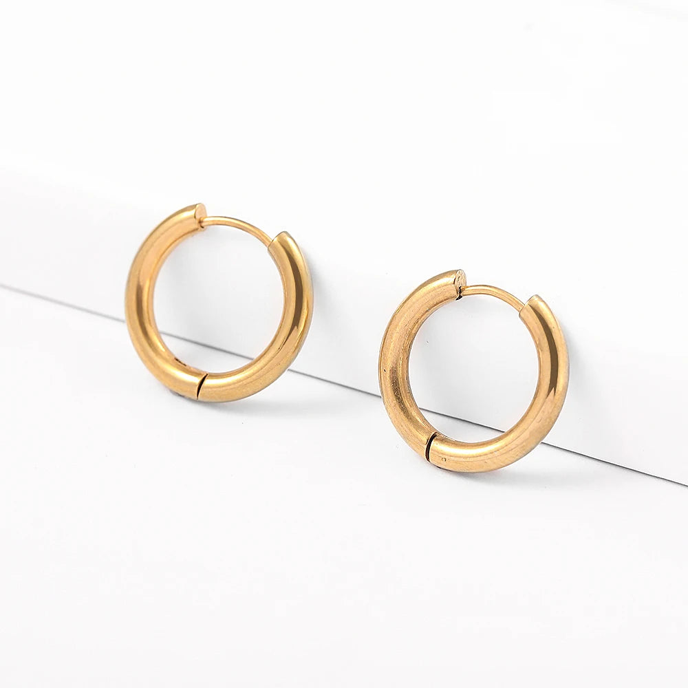 Fashion Glossy Stainless Steel Chunky Hoop Earrings for Women Gold Plated Thick Texture Geometric Circle Earring Vintage Jewelry