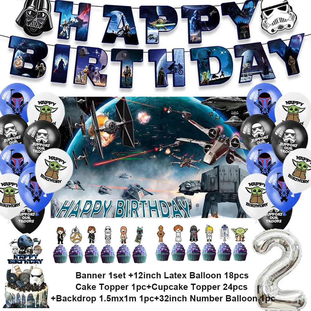 Film Star Wars Theme Birthday Party Decorations Cake Topper Number Balloons Background Yoda Master Robot Backdrop Supplies Gifts