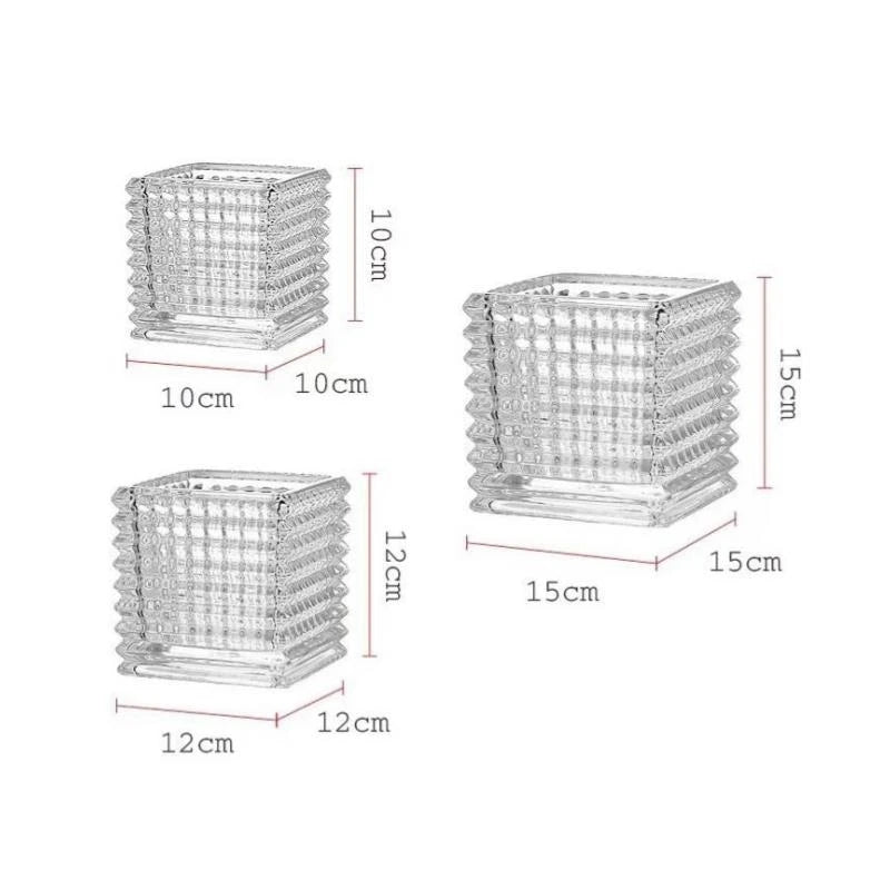 Clear Square Glass Vase Geometric Flower Pot Floral Arrangement Accessories Terrarium Home Decoration