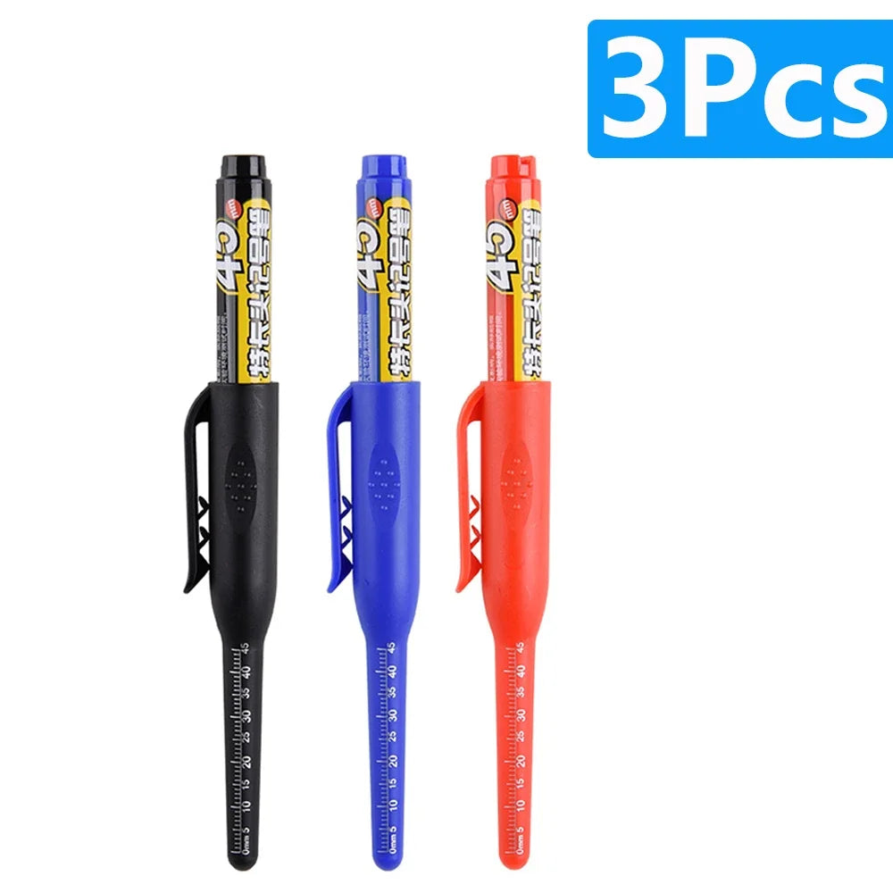 1-6Pcs 45mm Waterproof Long Head Nib Deep Hole Markers Pen Tile Carpenter Pen Multi-purpose for Woodworking Black/Blue/Red Ink