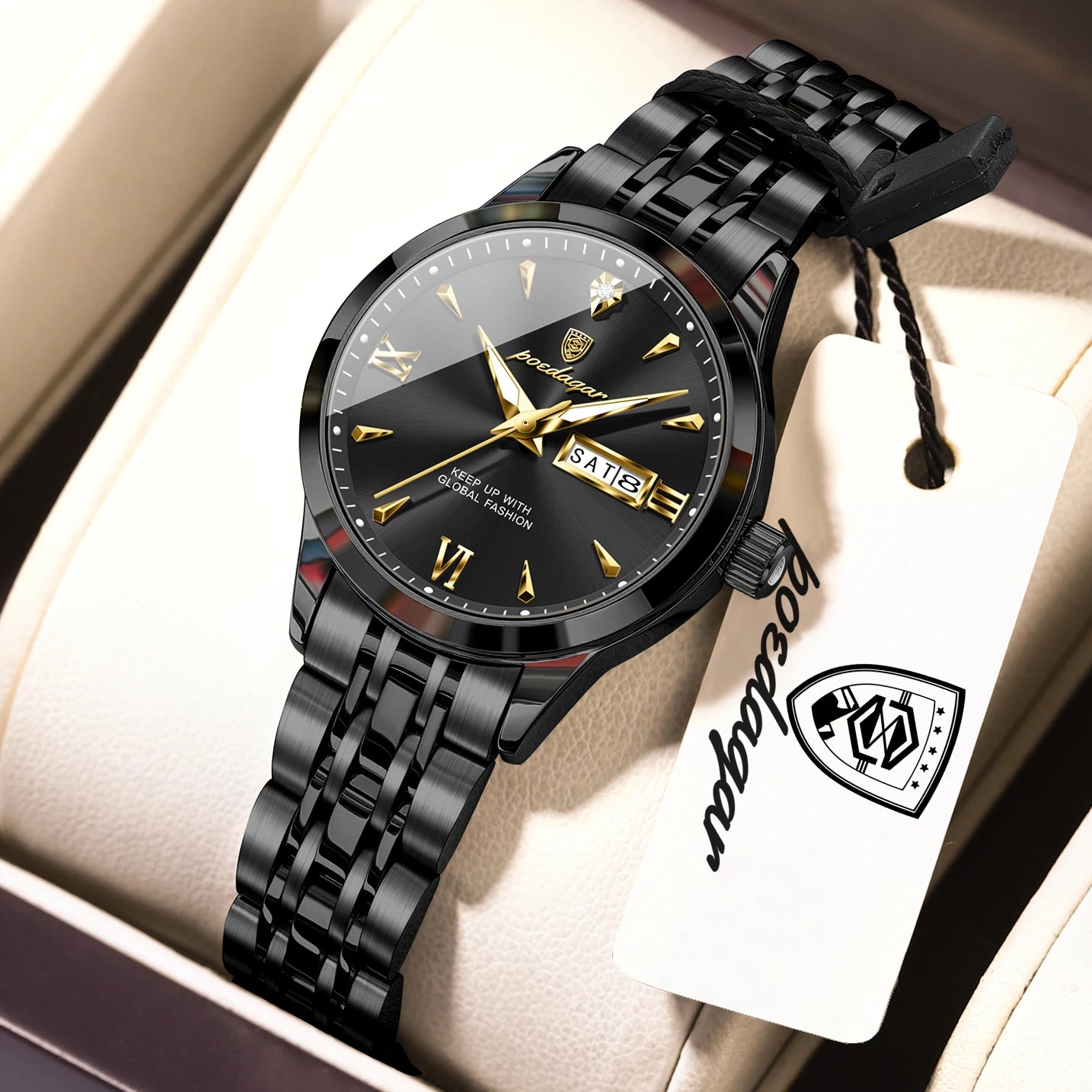 POEDAGAR Original Watch For Woman Waterproof Luminous Date Week Ladies Watch Stainless Steel Quartz Women's Watches Female Reloj