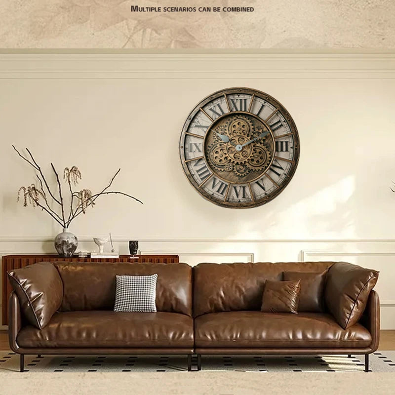 46cm Tianji Star Retro Rotating Gear Wall Clock Home Decorative Wall Clock Stylish Silent Scanning Movement Quartz Wall Clocks