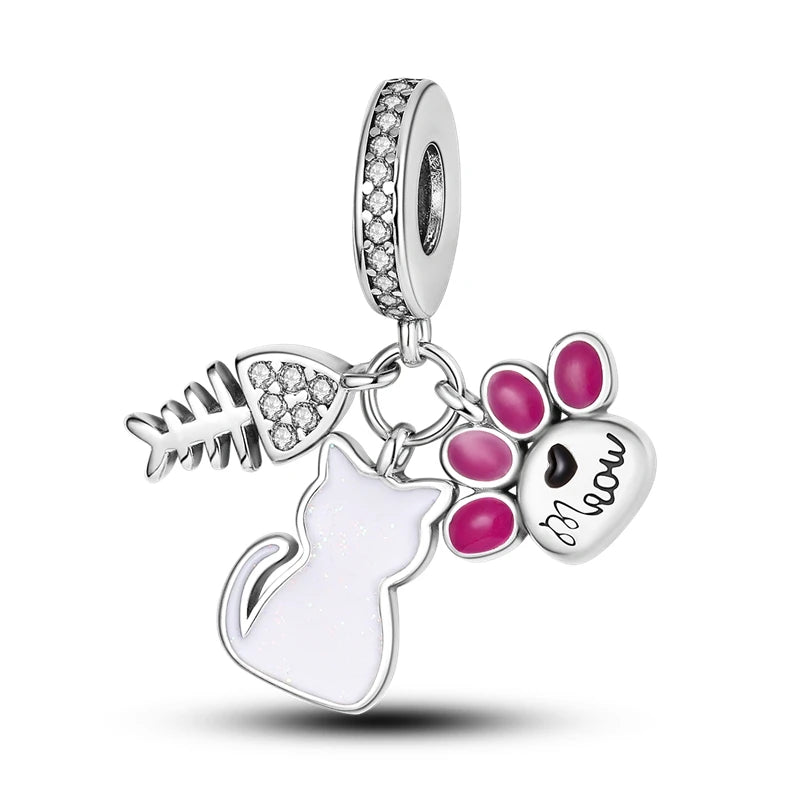 925 Sterling Silver Pink Series Charms Bow Tie Girl Cake Princess Beads Pendant Fit Original Bracelet DIY Jewelry Gift For Woman