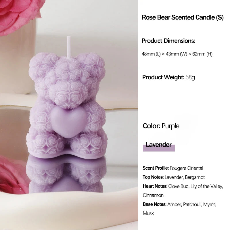 Rose Bear Scented Candles - Cute Decorations & Handmade Gifts for Women / Friends, Ideal for Wedding Souvenirs,  Valentine's Day