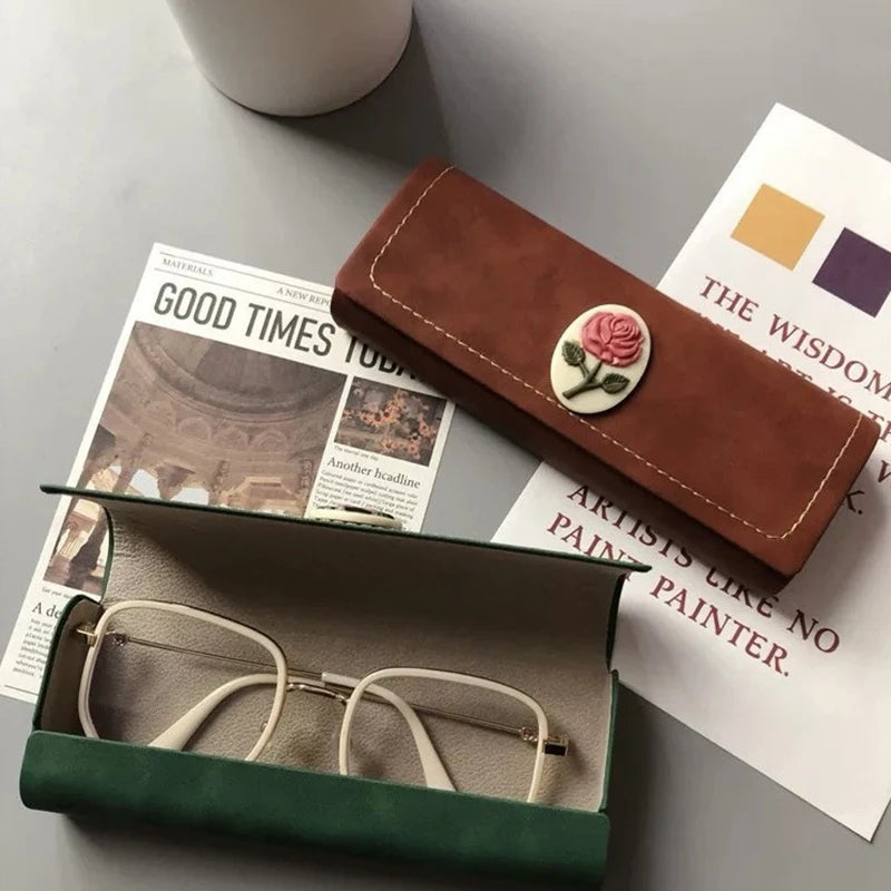 Vintage Fashion Rose Pattern Glasses Case Sunglasses Eyewear Storage Box Unisex Anti-Pressure PU Leather Eyeglasses Bag
