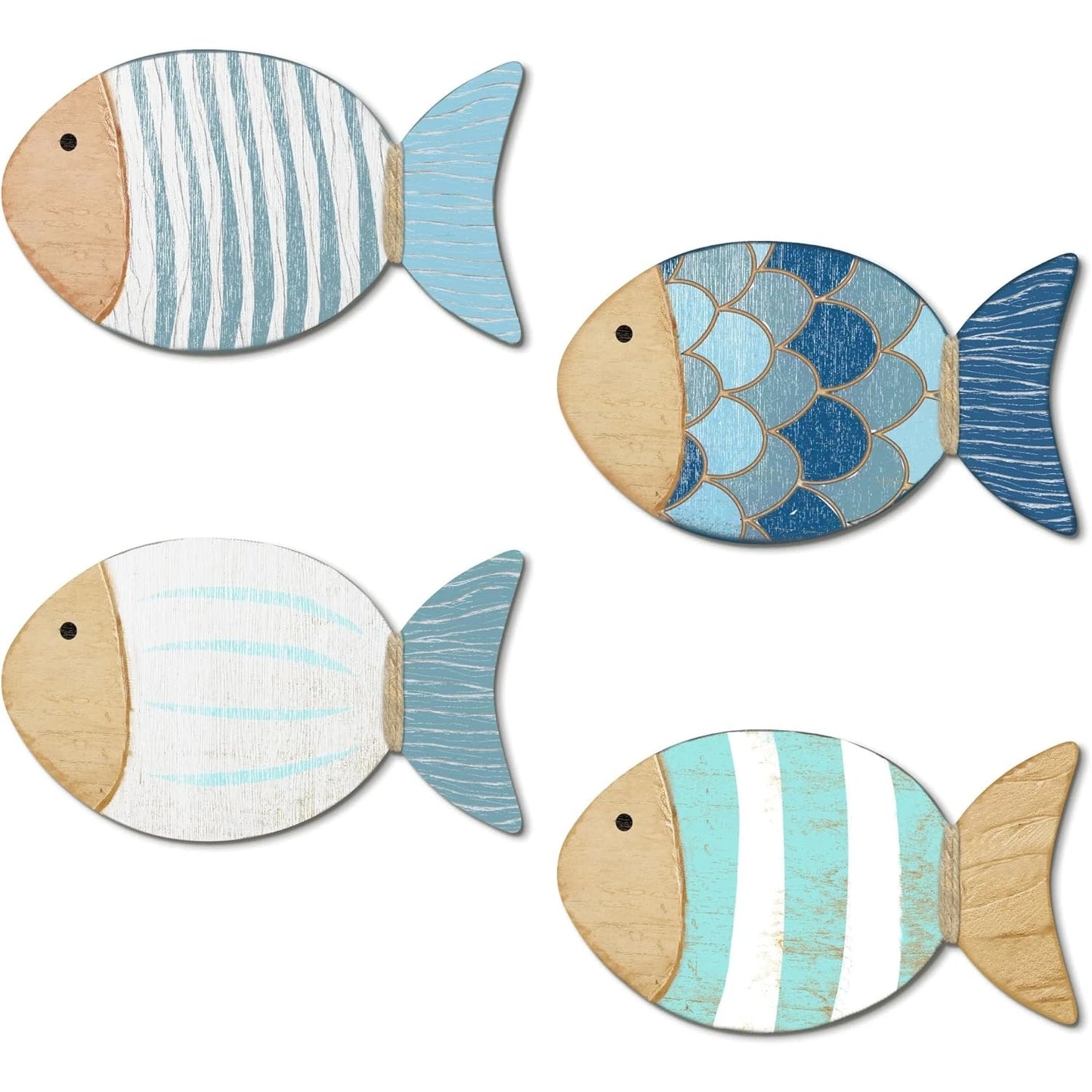 2D Wooden Fish Nautical Walls Beach Art Walls Hang Decorated Marine Themed Retro blue Fish Family Bathroom Pendants Gifts