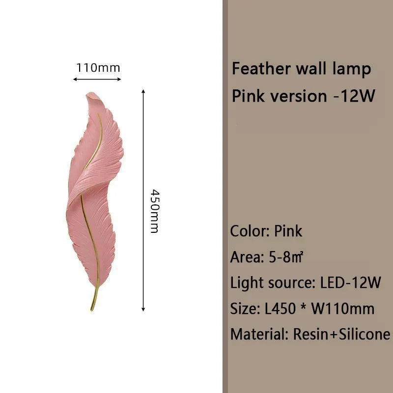 Nordic feather wall lamp, living room, bedroom, headboard, foyer, creative feather lamp, resin aisle, minimalist background ligh