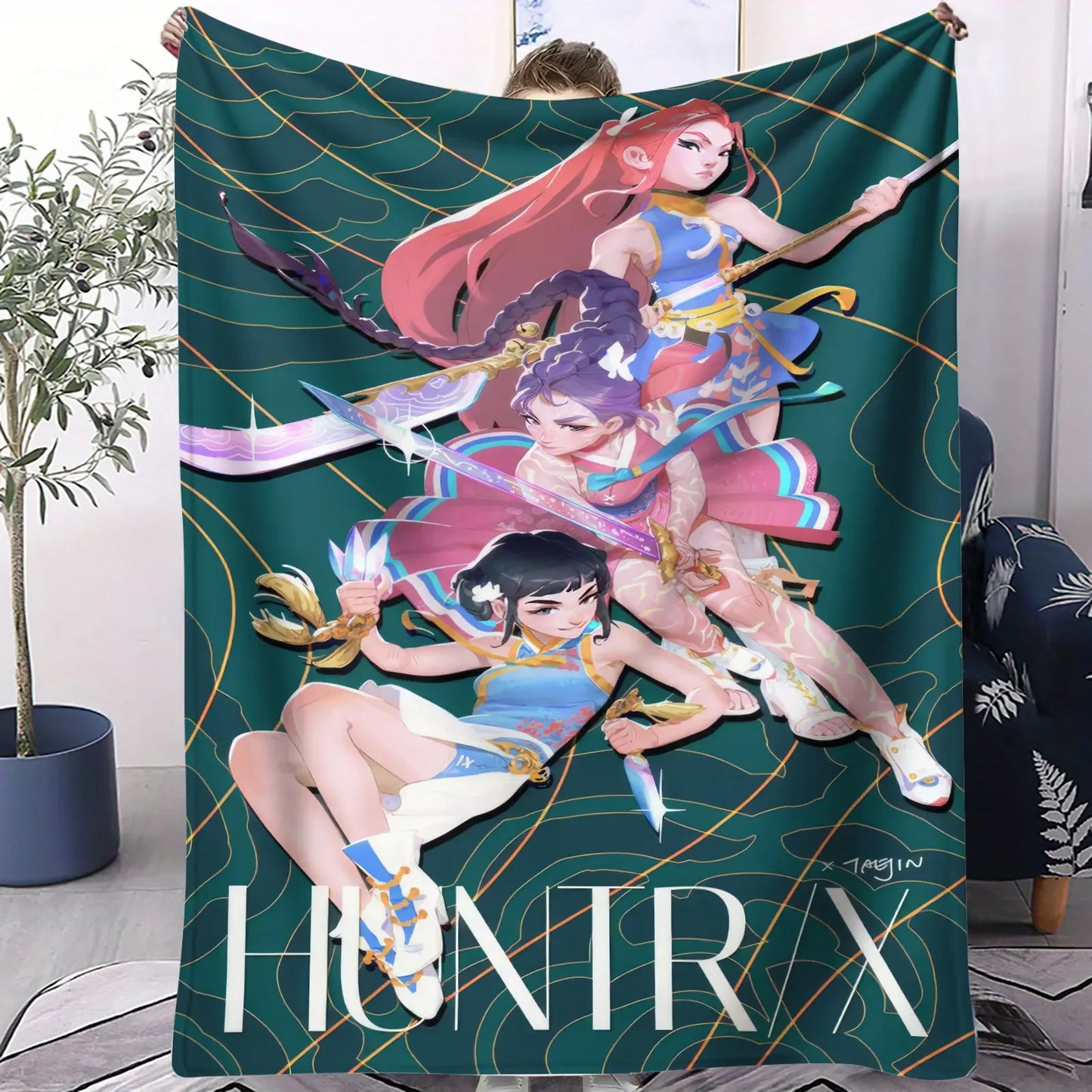 K Pop Demon Hunters Huntrix Blanket Hot Anime Flannel Throw Anime Fan Gift for Travel Camping Sofa Bed Cover Living Room Decor
