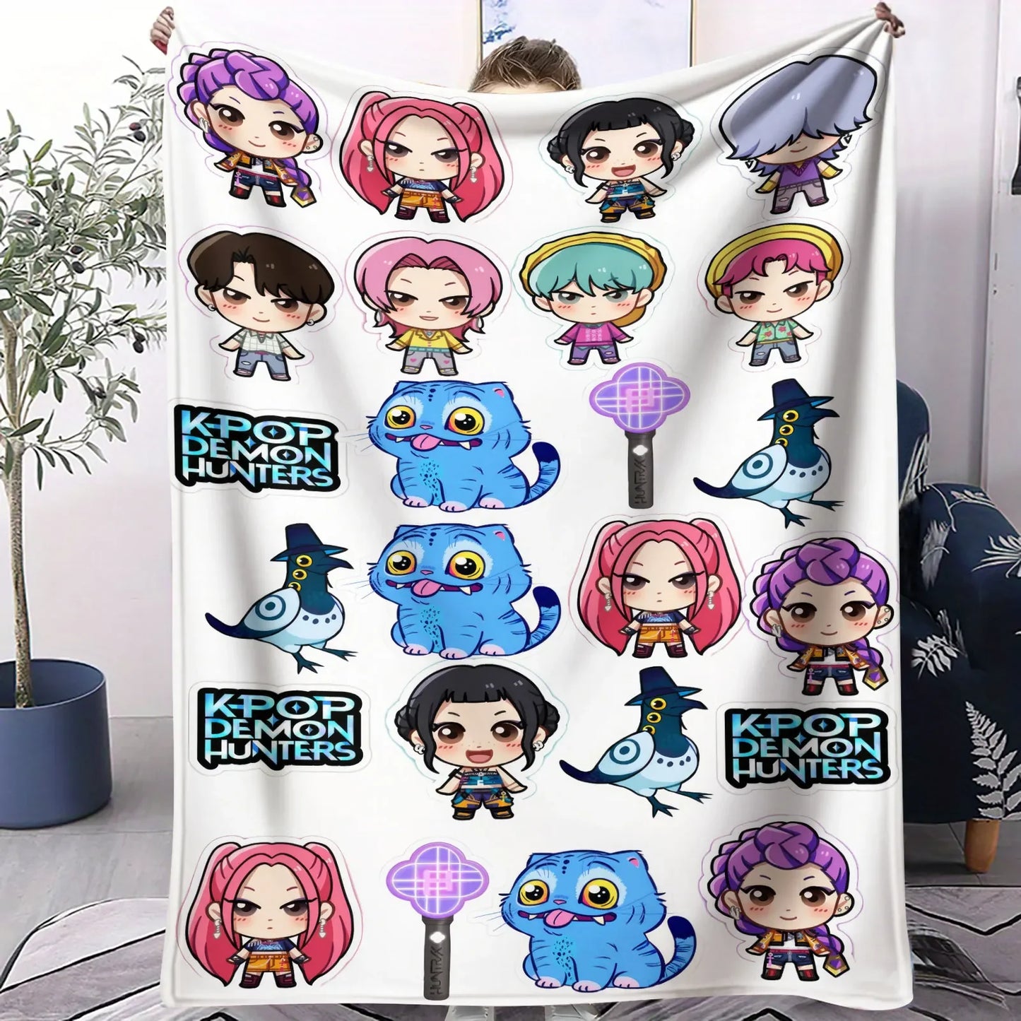 K POP D-Demon H-Hunters Collage Blanket Hot Anime Soft Warm Flannel Throw Sofa Bed Cover Travel Camping Kids Girls Fans Gift
