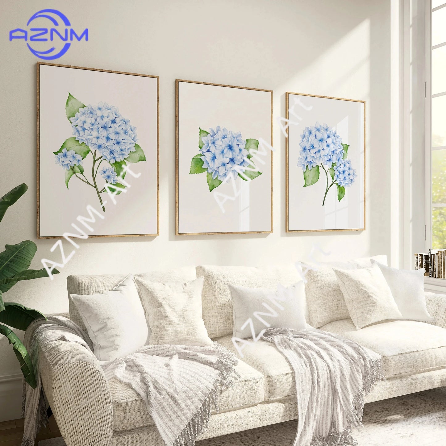 1PC/3PCS Hydrangea Wall Art Prints Light Blue Art Minimalist Flower Print Botanical Room Decor Hamptons Wall Art