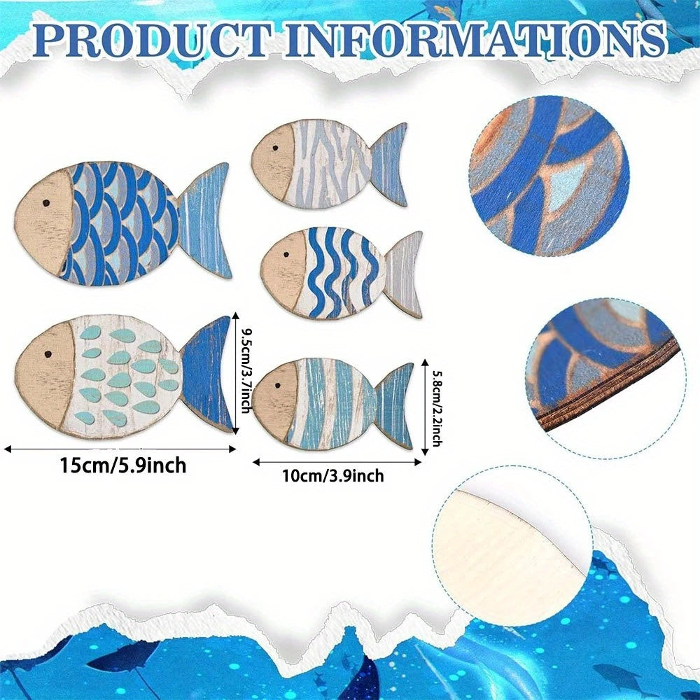 2D Wooden Fish Nautical Walls Beach Art Walls Hang Decorated Marine Themed Retro blue Fish Family Bathroom Pendants Gifts