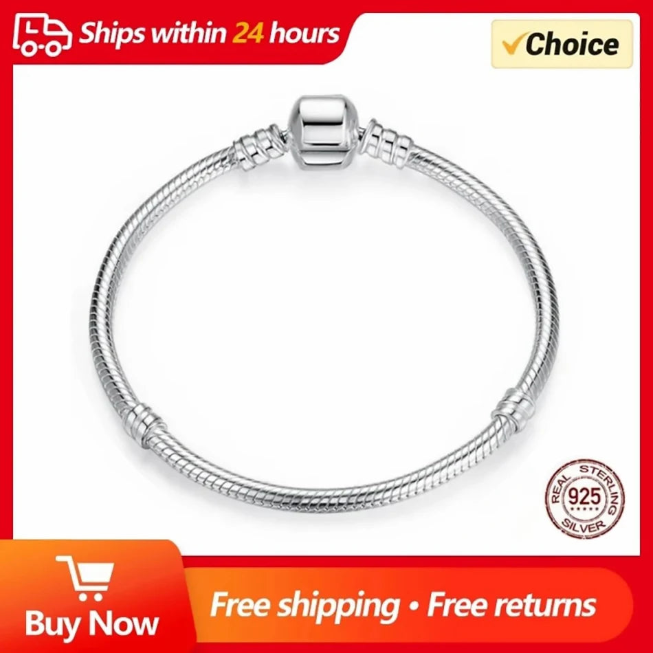 TOP SALE Authentic 100% 925 Sterling Silver 3MM Snake Chain Bangle & Bracelet for Women Luxury Jewelry 16-23CM