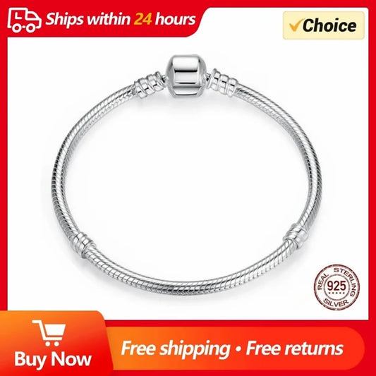 TOP SALE Authentic 100% 925 Sterling Silver 3MM Snake Chain Bangle & Bracelet for Women Luxury Jewelry 16-23CM