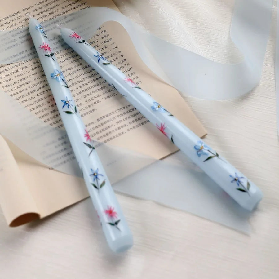2pcs/Box 9.85in Taper Scented Candles Romantic Hand Painted Rose Long Candle For Home Decoration Candle Wedding Decoration