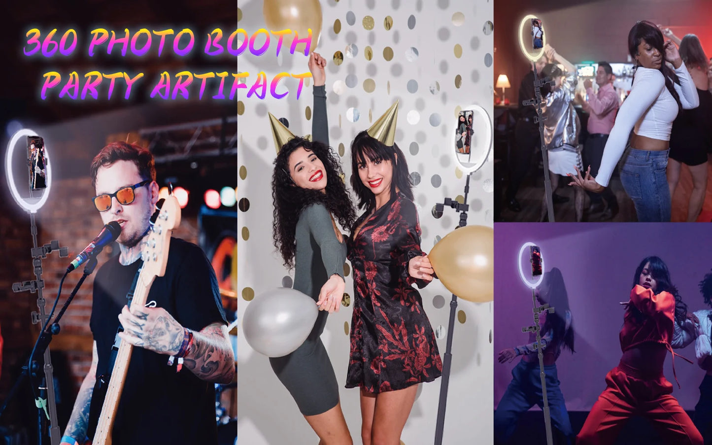 360 Photo Booth Automatic Rotating Photo Booth Machine Ring Light for Party Wedding Rental with RGB Light & Flight Case