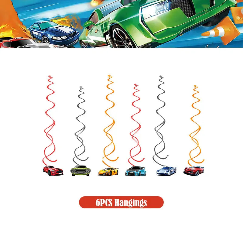 Happy Wheels Birthday Birthday Party Supplies Hot Race Car Theme Tableware Set Cups Plates Balloons Gift Bags for Kids Boys ﻿