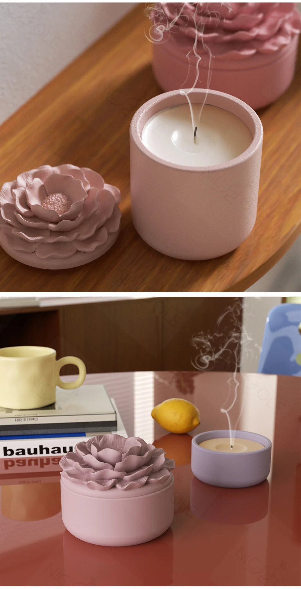 Nicole Camellia Candle Jar Jesmonite Silicone Mold Reusable Candle Refill Mold DIY Flower Concrete Gypsum Mould