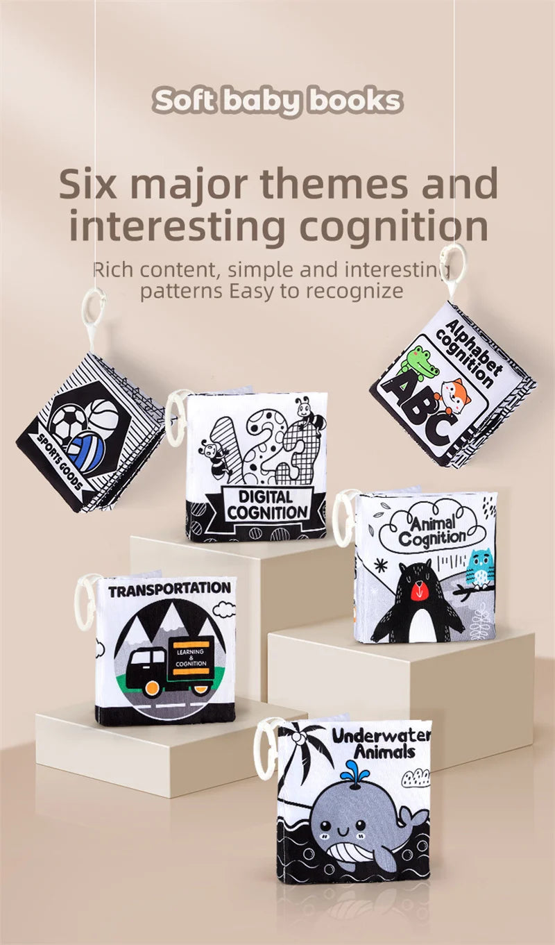 Soft Baby Clothes Book Sensory Toy Black and White High Contrast Visual Stimulation Book Toddler Early Learning Educational Book