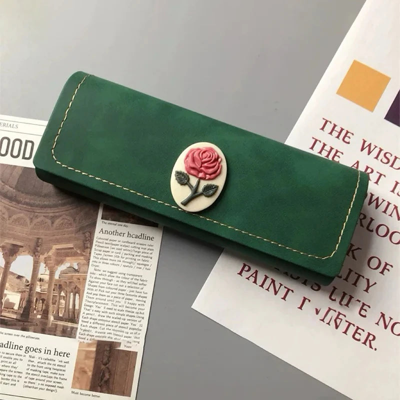 Vintage Fashion Rose Pattern Glasses Case Sunglasses Eyewear Storage Box Unisex Anti-Pressure PU Leather Eyeglasses Bag