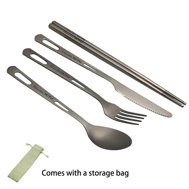 Pure Titanium Tableware Set Household Frosted Knife and Fork Spoon Chopsticks Travel Camping Portable Knife Fork Set