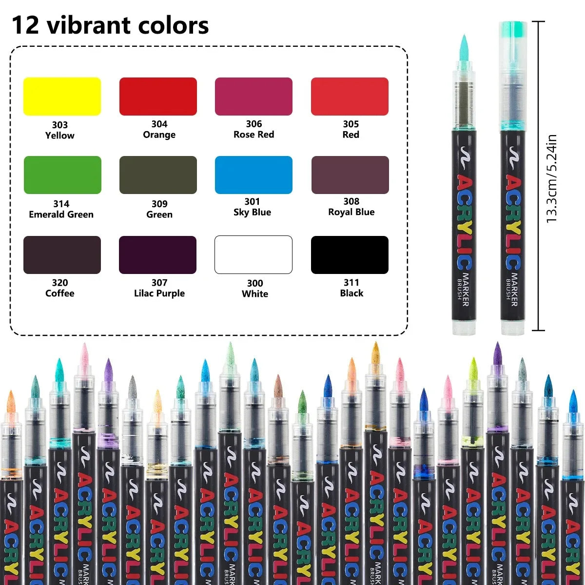 12-288 Colors Flexible Brush Acrylic Markers Set for Rock Wood Canvas Glass Stone DIY Crafts Painting Art Supplies
