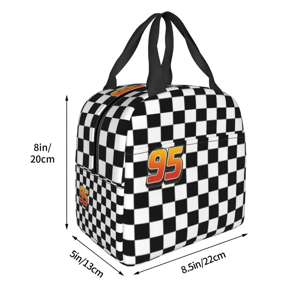 Custom Car 95 Lightning Mcqueen Insulated Lunch Bag for Women Resuable Racing Car Thermal Cooler Bento Box Office Picnic Travel