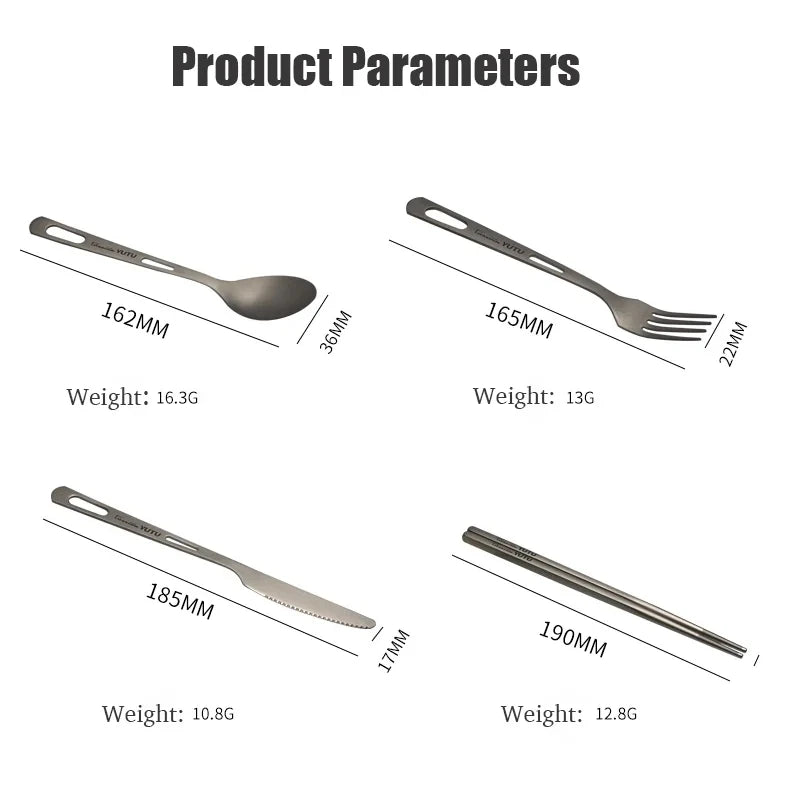 Pure Titanium Tableware Set Household Frosted Knife and Fork Spoon Chopsticks Travel Camping Portable Knife Fork Set