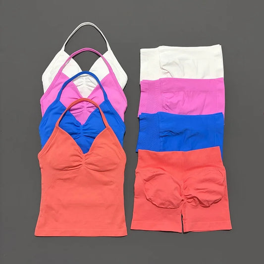 2 Pieces Sports Set Women Backless Tank Yoga Tops High Waist