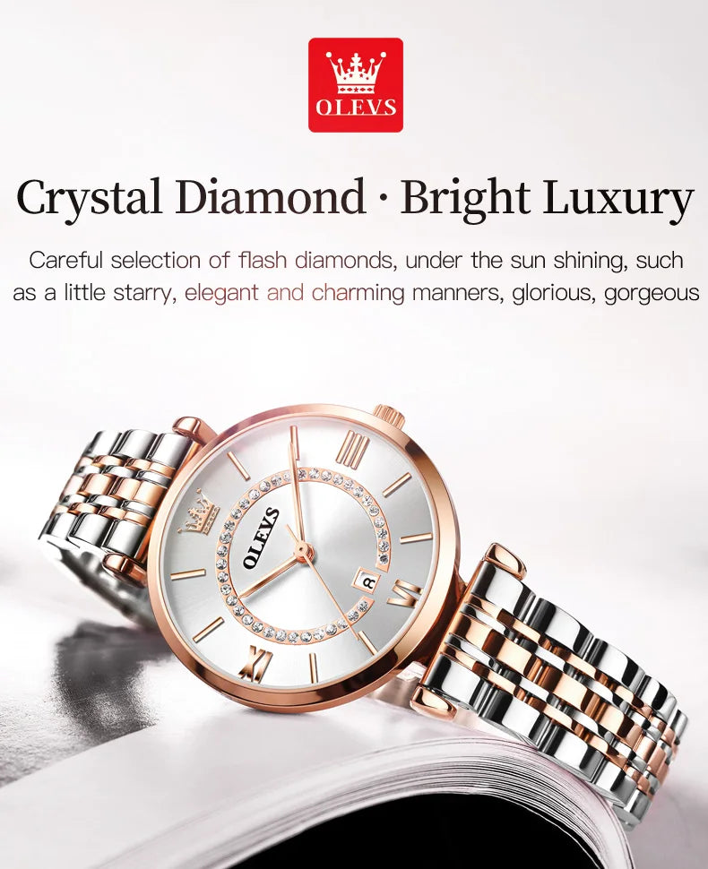 OLEVS 6892 Women's Watches Elegant Fashion Original Wristwatch Waterproof Stainless Steel Mesh Belt Luminous Inlaid Zircon