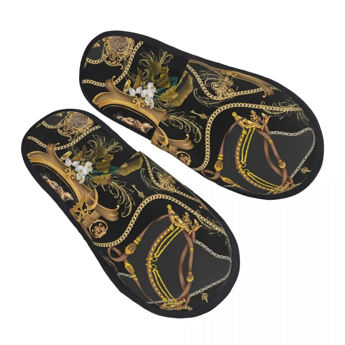 Custom Vintage Baroque Prints Greek Ornament Golden Meander Meandros Soft Scuff Memory Foam Slippers Women Hotel House Shoes