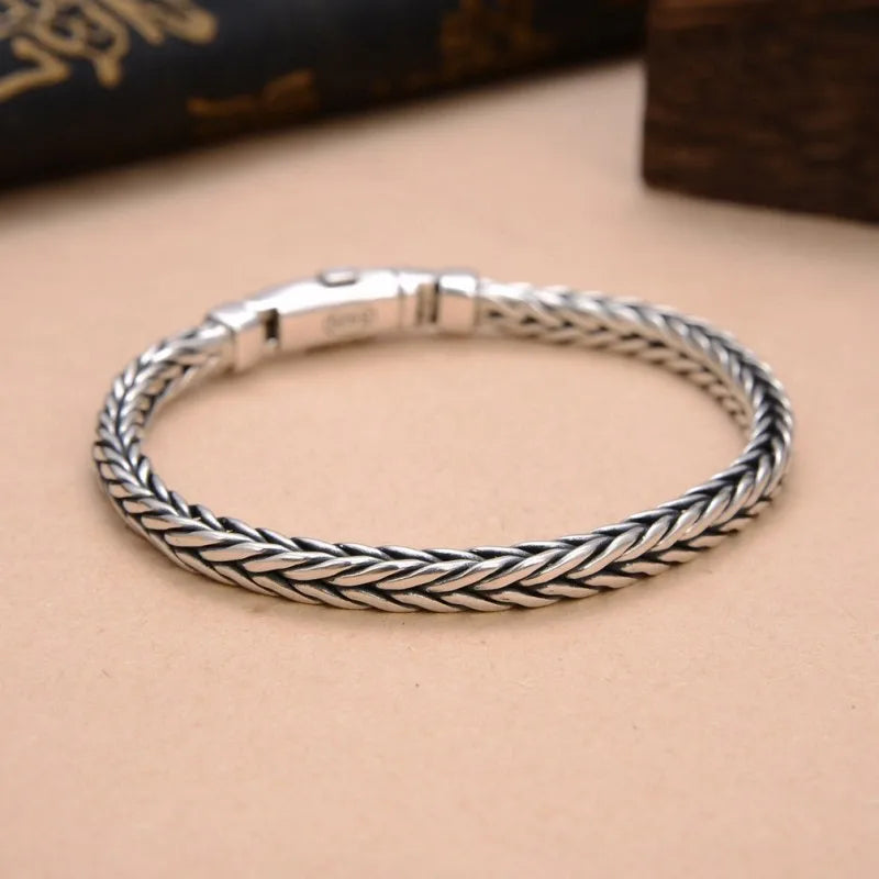 S925 Sterling Silve Twisted Bracelets For Men Hip Hop Handmade Exquisite Unique Fashion Jewelry Gift Factory Price