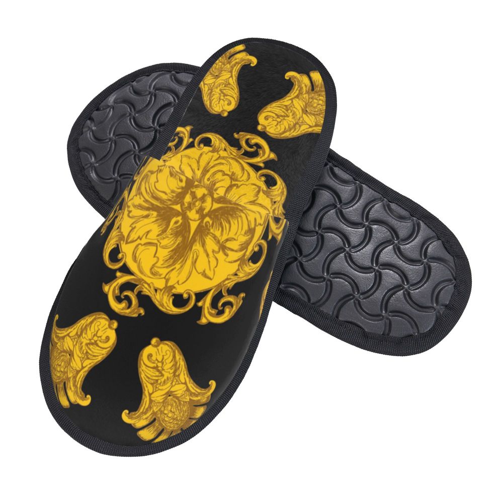 Custom Vintage Baroque Prints Greek Ornament Golden Meander Meandros Soft Scuff Memory Foam Slippers Women Hotel House Shoes