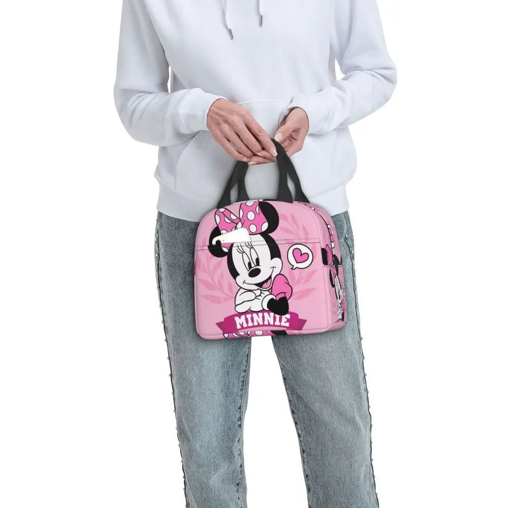 Custom Mickey Pink Minnie Mouse Lunch Bag Women Creative Design Cooler Warm Insulated Lunch Box for Kids School