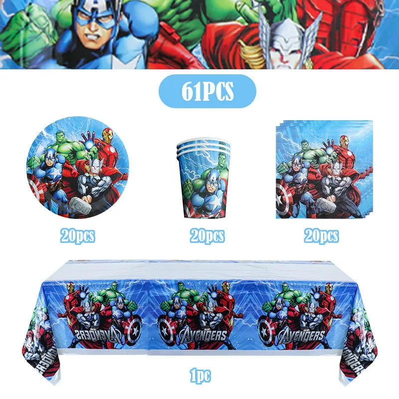 Happy Marvel Theme Avengers Birthday Decoration Set Cups Plates Tablecloth Masks Superhero Balloons Party Supplies Favors Gifts