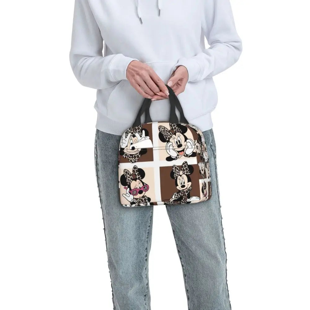 Custom Mickey Pink Minnie Mouse Lunch Bag Women Creative Design Cooler Warm Insulated Lunch Box for Kids School