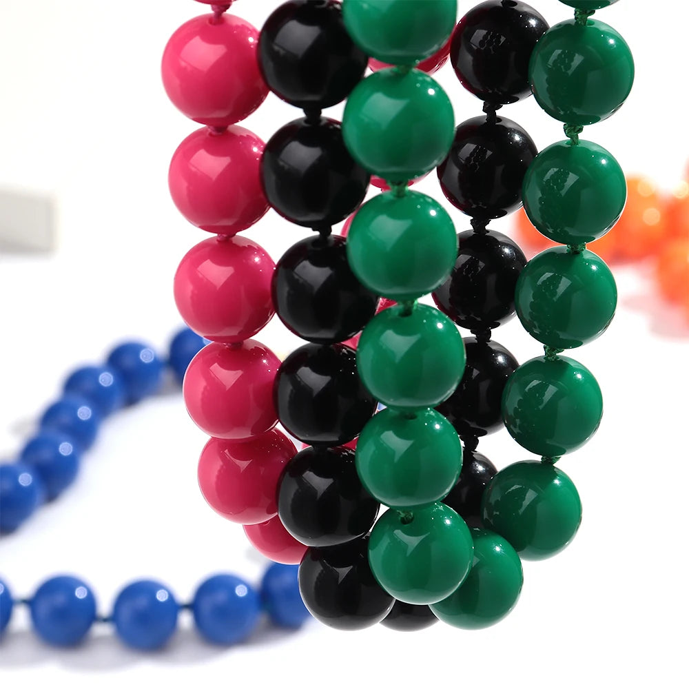 New Retro Colorful Acrylic Big Round Beads Choker Boho Trendy Handmade Knot Rope Necklaces for Women Man Statement Jewelry Gift