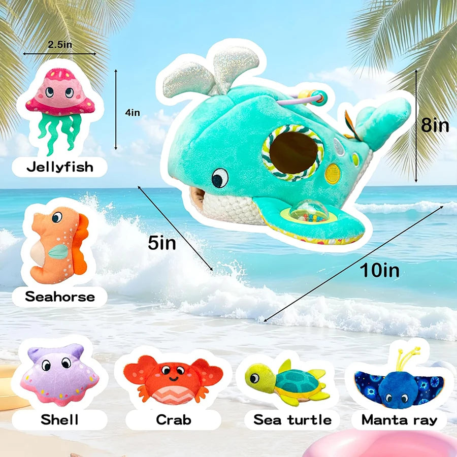 Baby Toys 6-12 Months Soft Baby Beehive with 5 Sensory Bee Rattle Mirror Crinkle Squeaker Busy Montessori Soft Toy for Toddlers