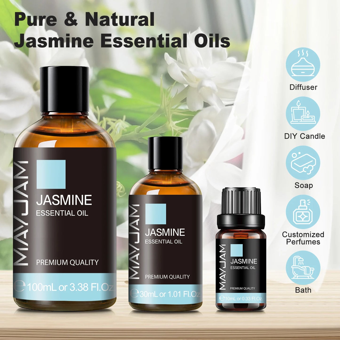 MAYJAM 10ml 30ml 100ml Essential Oil Bergamot Lavender Jasmine Eucalyptus Vanilla Sandalwood Fragrance Oil for Diffuser Candle