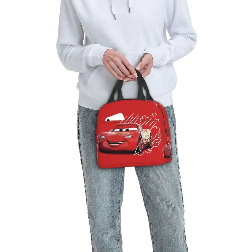 Custom Car 95 Lightning Mcqueen Insulated Lunch Bag for Women Resuable Racing Car Thermal Cooler Bento Box Office Picnic Travel