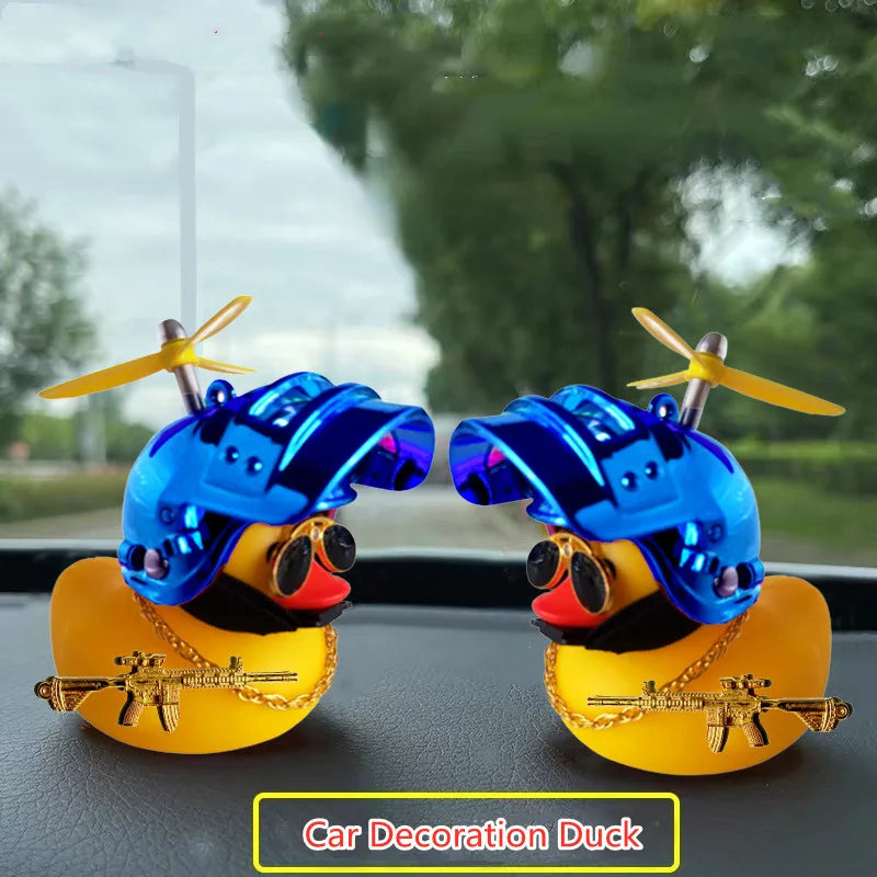 Car Cute Little Yellow Duck With Helmet Propeller Wind-breaking Wave-breaking With Toy Gun Duck Bike Motorcycle Auto Accessories